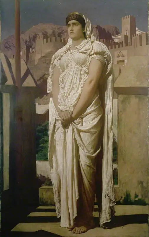 Clytemnestre, Argoksen muureilta, tarkkailee majakan valoja, jotka ovat määrä ilmoittaa Agamemnonin paluun - Frederic Leighton