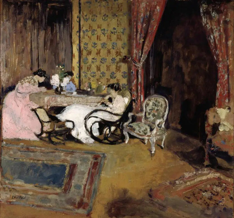 Sisäpiha, kolme naista olohuoneessa - Édouard Vuillard