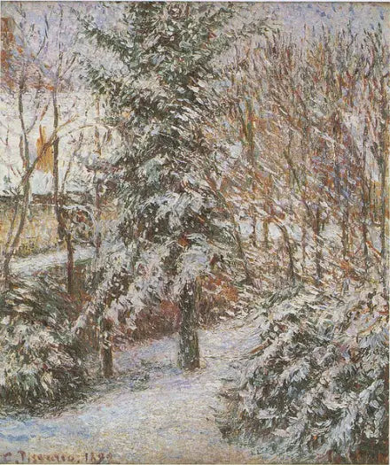 Puutarhan nurkka, lumi, Eragny - Camille Pissarro