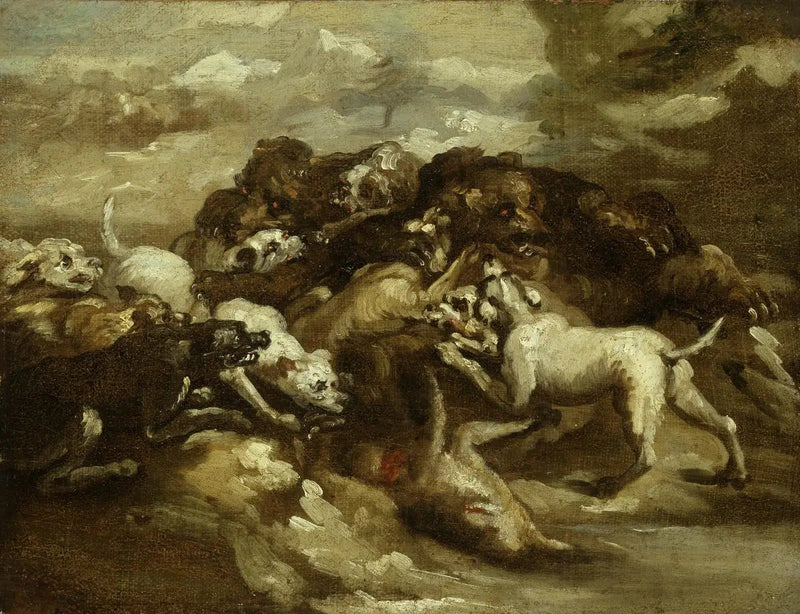 Koira- ja karhutaistelu - Théodore Géricault
