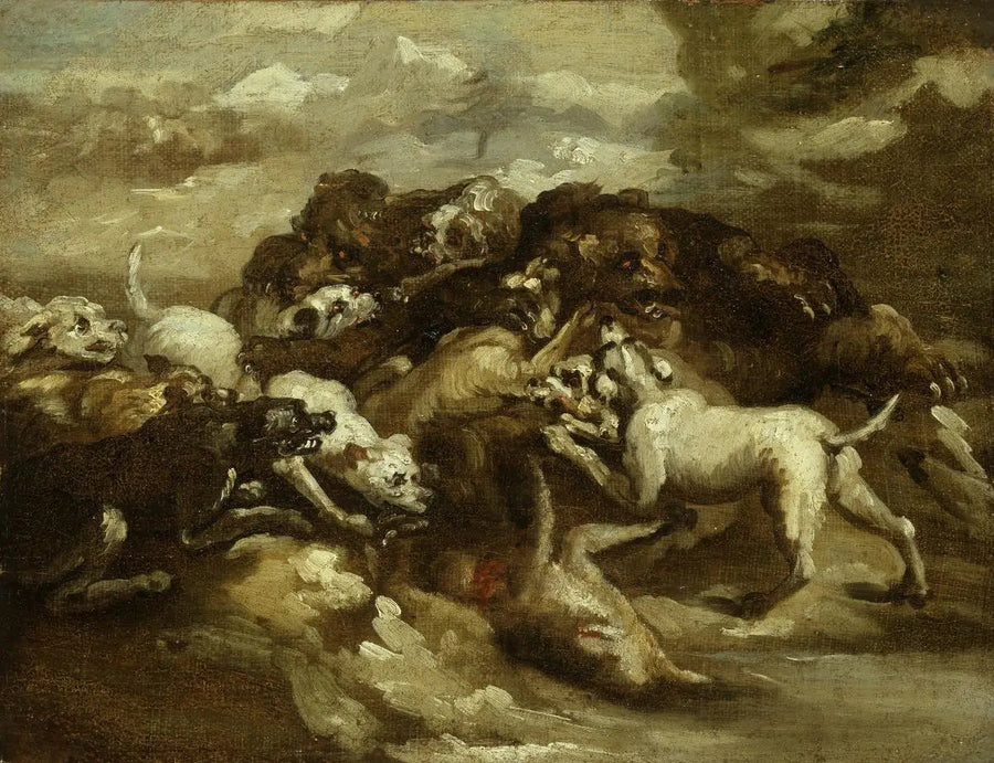Koira- ja karhutaistelu - Théodore Géricault