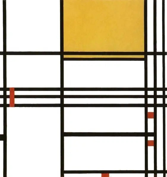 Koostumus 9 mustalla, valkoisella, keltaisella ja punaisella - Piet Mondrian