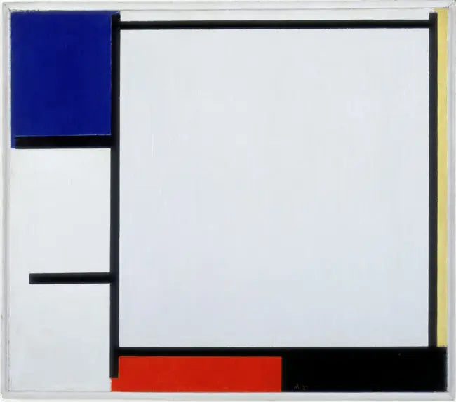 Koostumus sinisestä, keltaisesta, punaisesta, mustasta ja harmaasta - Piet Mondrian