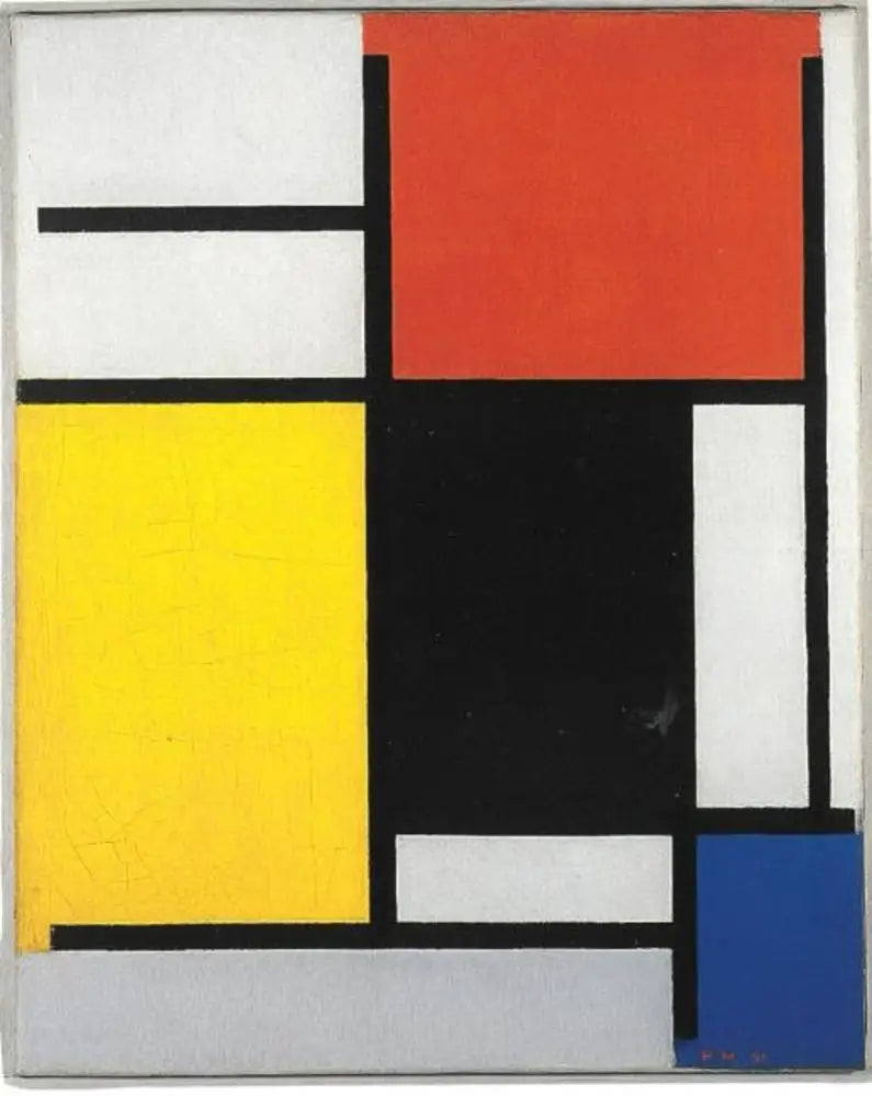 Koostumus punaisesta, keltaisesta, mustasta, sinisestä ja harmaasta - Piet Mondrian