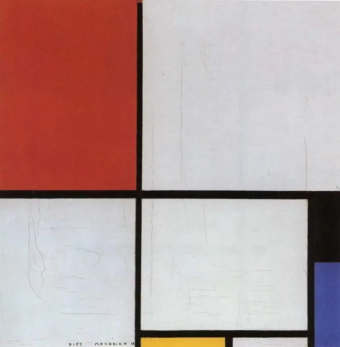 Koostumus punaisesta, mustasta, sinisestä ja keltaisesta - Piet Mondrian