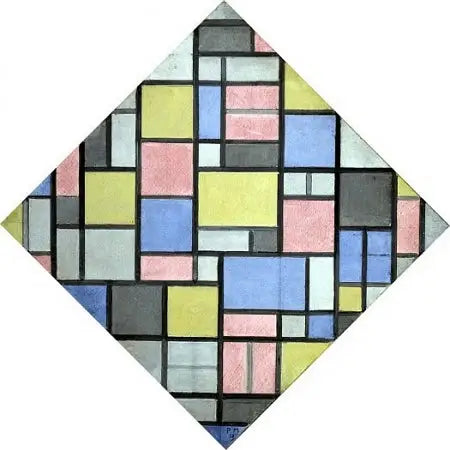 Koostumus rasterilla 6: tulos, koostumus väreillä - Piet Mondrian