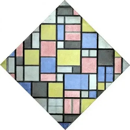 Koostumus rasterilla 6: tulos, koostumus väreillä - Piet Mondrian