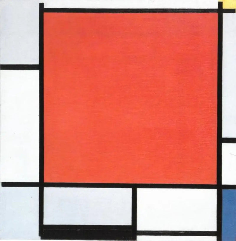 Koostumus suuresta punaisesta, siniharmaasta, keltaisesta, mustasta ja sinisestä lentokoneesta - Piet Mondrian