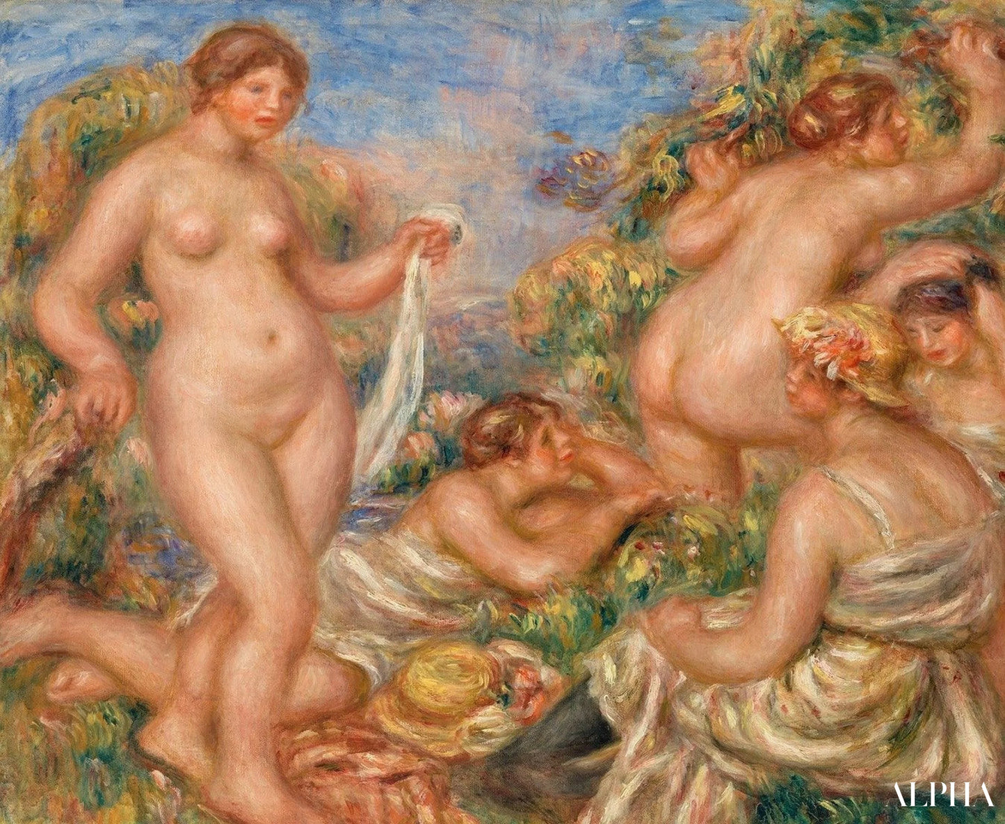 Koostumus, viisi uimaria - Pierre-Auguste Renoir - Korkealaatuiset taulujen ja maalauksien reproduktiot