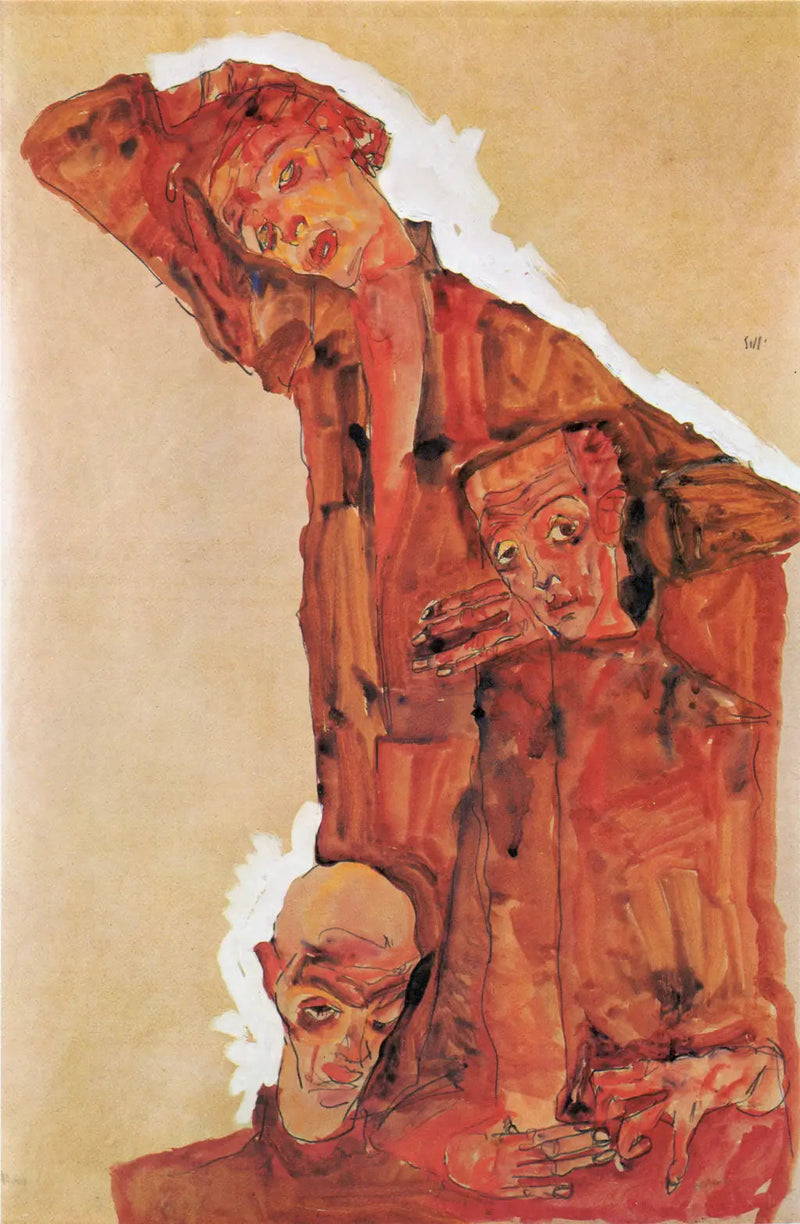 Kolmen miehen muotokuvan mukaan tehty teos (Itseportraiitti) - Egon Schiele