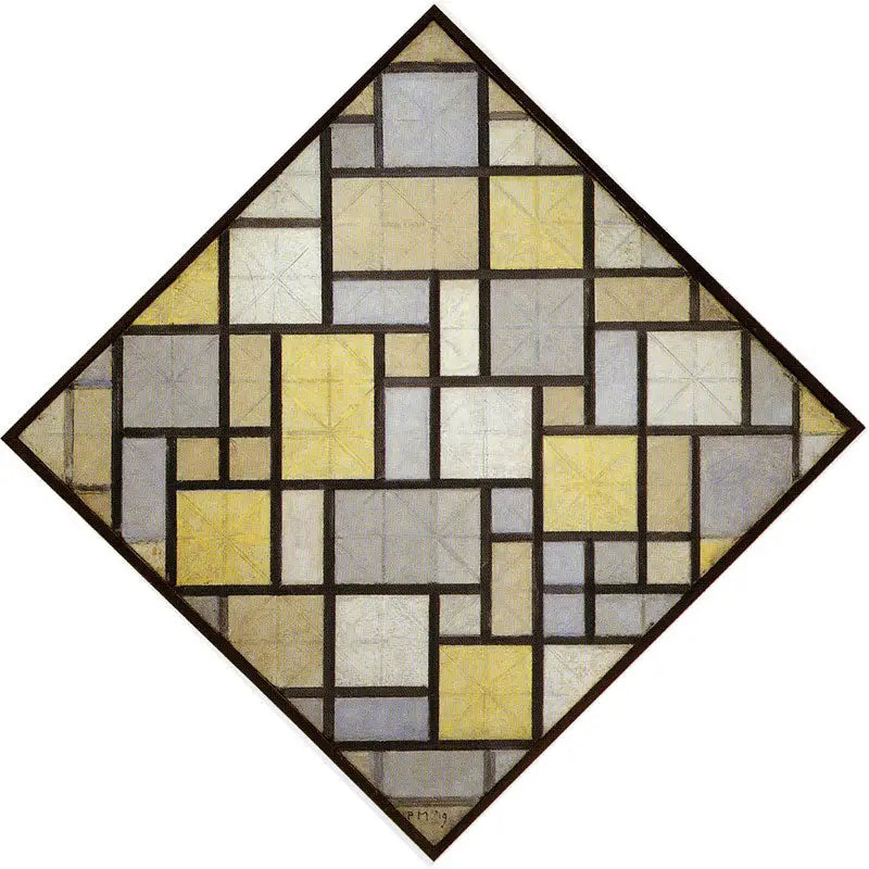Koostumus: Vaaleat värisuunnitelmat harmailla viivoilla - Piet Mondrian
