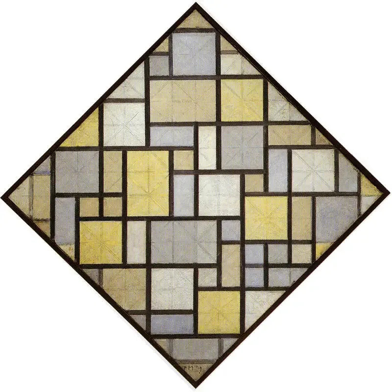 Koostumus: Vaaleat värisuunnitelmat harmailla viivoilla - Piet Mondrian