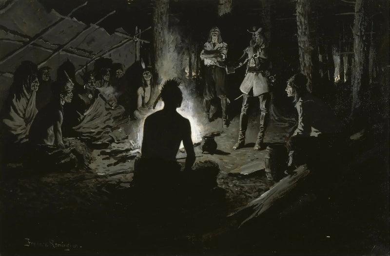 Ranskalainen tutkimusmatkailijoiden neuvosto ja intiaanit - Frederic Remington