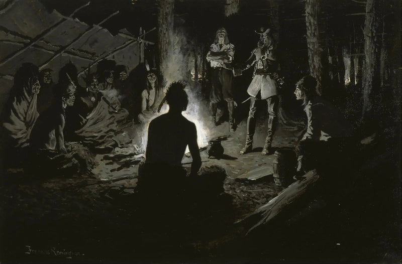 Ranskalainen tutkimusmatkailijoiden neuvosto ja intiaanit - Frederic Remington