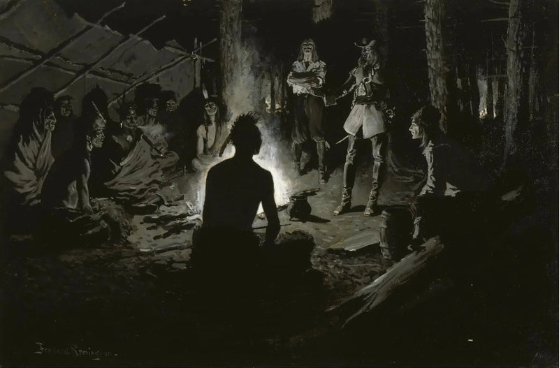 Ranskalainen tutkimusmatkailijoiden neuvosto ja intiaanit - Frederic Remington