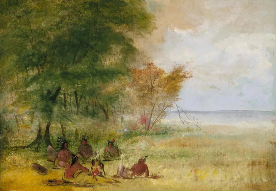 Sioux-intiaani-neuvosto, johtajat syvissä neuvotteluissa - George Catlin