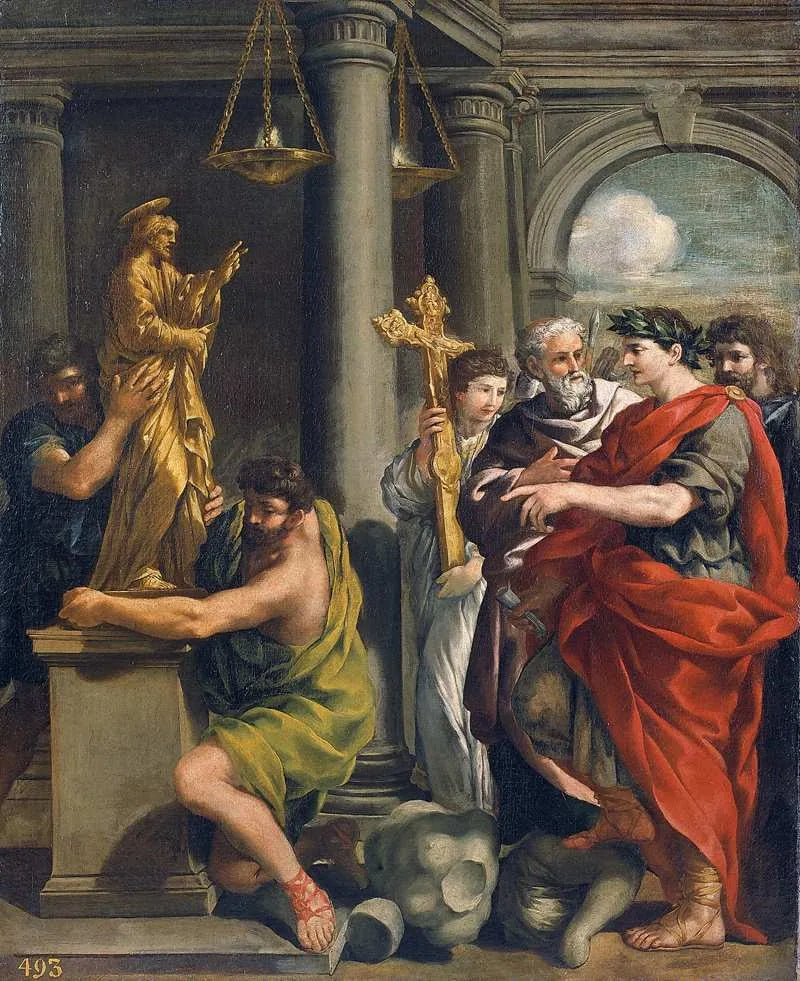 Konstantin määrää pakanallisten jumaltarujen tuhoamisen - Pietro da Cortona