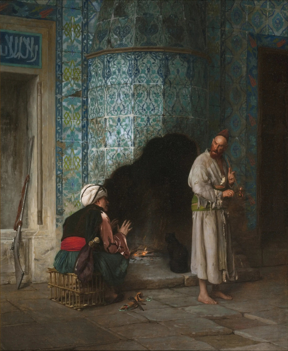 Reproduction du tableau « Conversation au coin du feu - Jean-Léon Gérôme » par Alpha Reproduction en peinture à l’huile