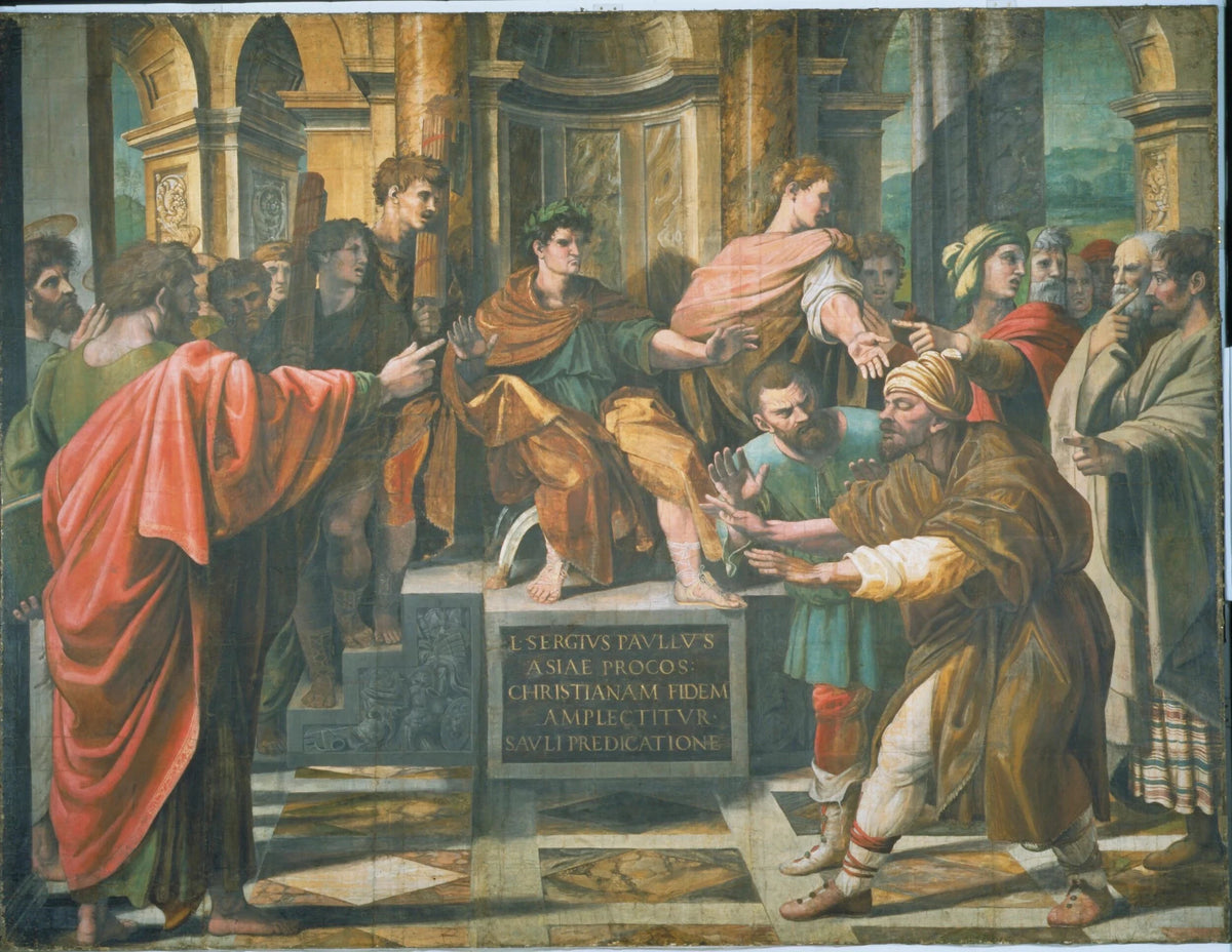 Prokonsulin kääntymys tai Elymasin sokeus, noin 1515-1516 - Raphaël