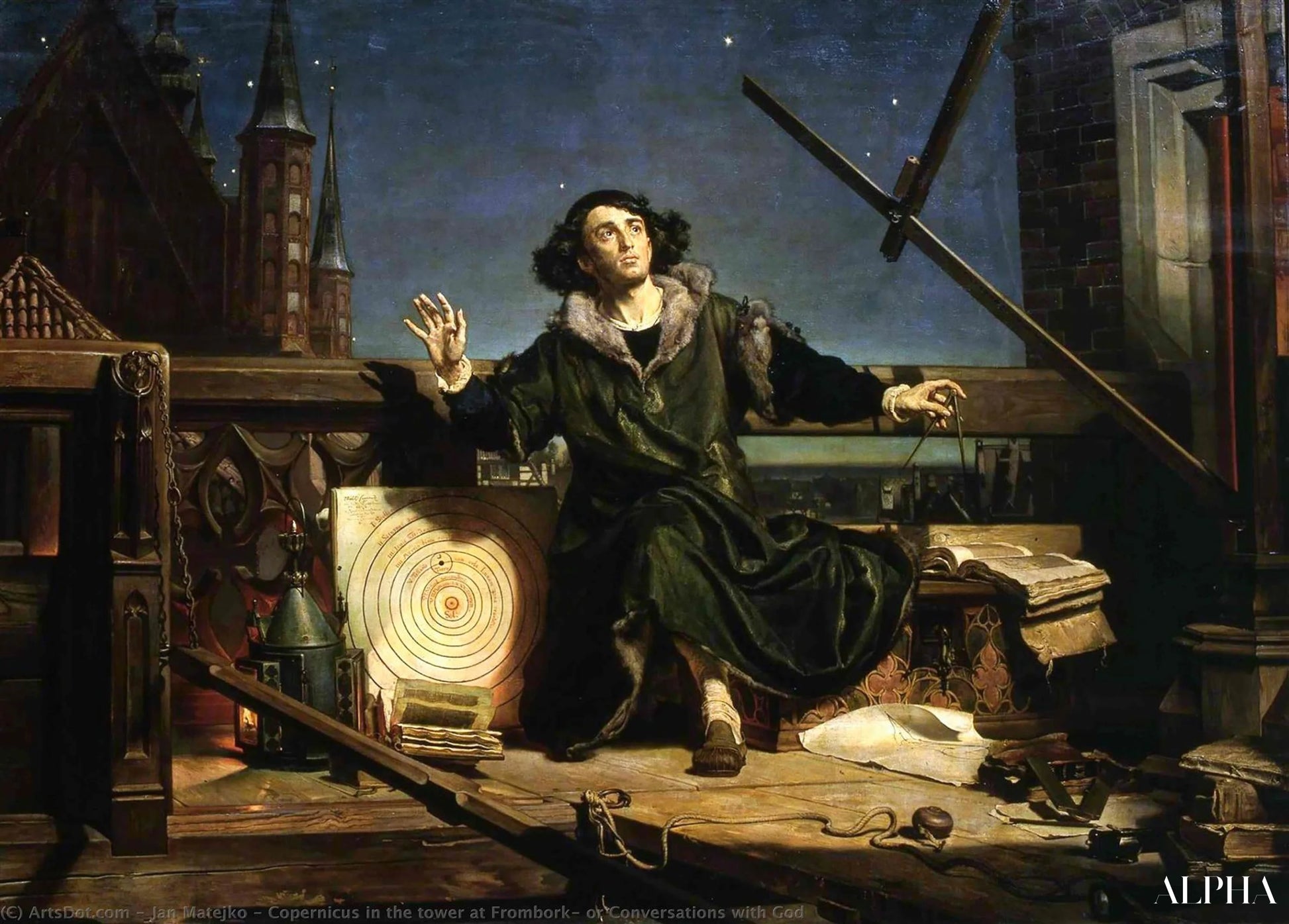 Copernicus Fromborkin tornissa - Jan Matejko - Korkealaatuiset taulujen ja maalauksien reproduktiot