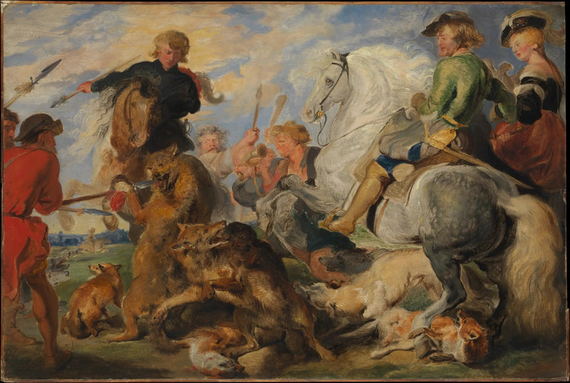 Kopio jäljennös teoksesta « La chasse au loup et au renard » de Rubens - Edwin Henry Landseer