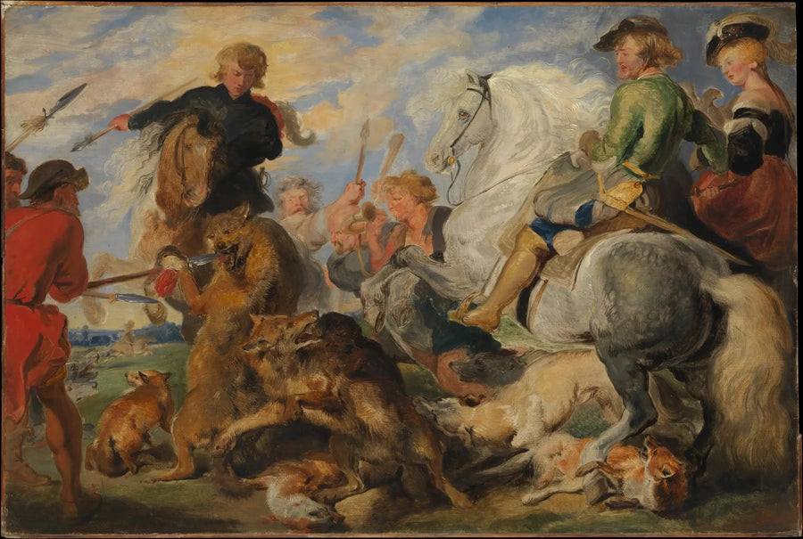Kopio jäljennös teoksesta « La chasse au loup et au renard » de Rubens - Edwin Henry Landseer