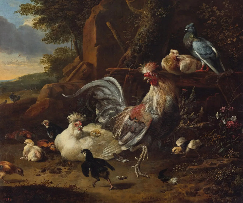 Kukko, kanat ja muut siipikarja pihalla - Melchior de Hondecoeter