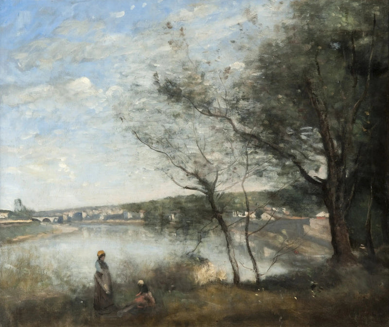 Corbeil kaukaa: Puiden takana, aamulla - Jean-Baptiste Camille Corot