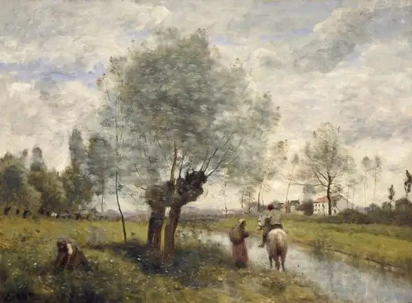 Coubron. Kävelevä ritari tien varrella ja paju - Jean-Baptiste Camille Corot