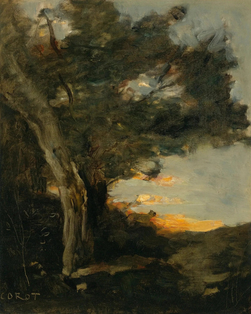 Auringonlasku leijonan kanssa - Jean-Baptiste Camille Corot
