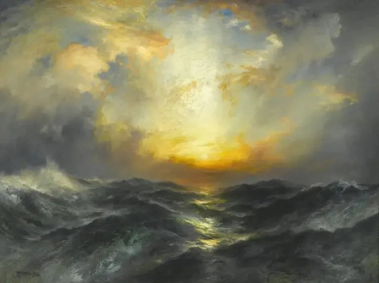 Auringonlasku merellä - Thomas Moran
