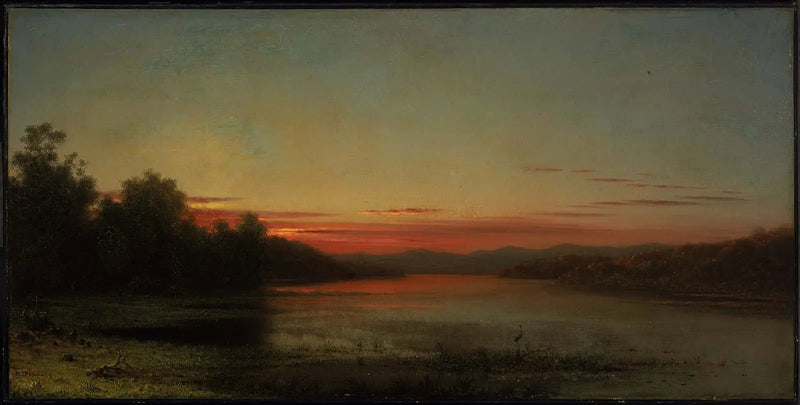 Auringonlasku : Champlain-järvi - Martin Johnson Heade
