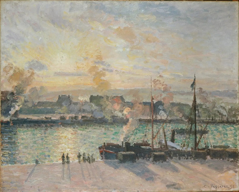 Auringonlasku, Rouenin satama (höyrylaivat) - Camille Pissarro