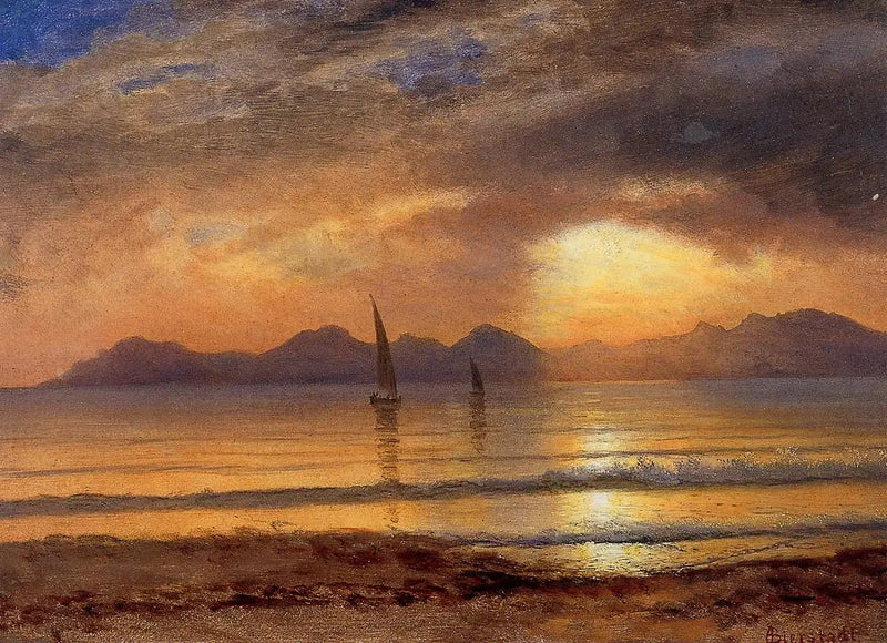 Auringonlasku vuoristomajavaelluksella - Albert Bierstadt