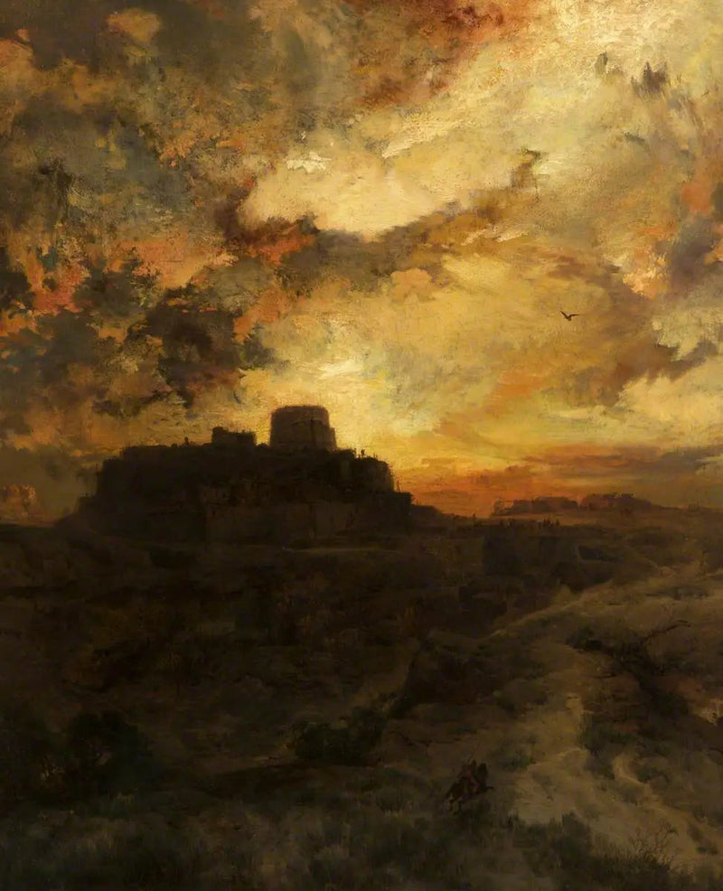 Auringonlasku, Pueblo del Walpe, Arizona - Thomas Moran