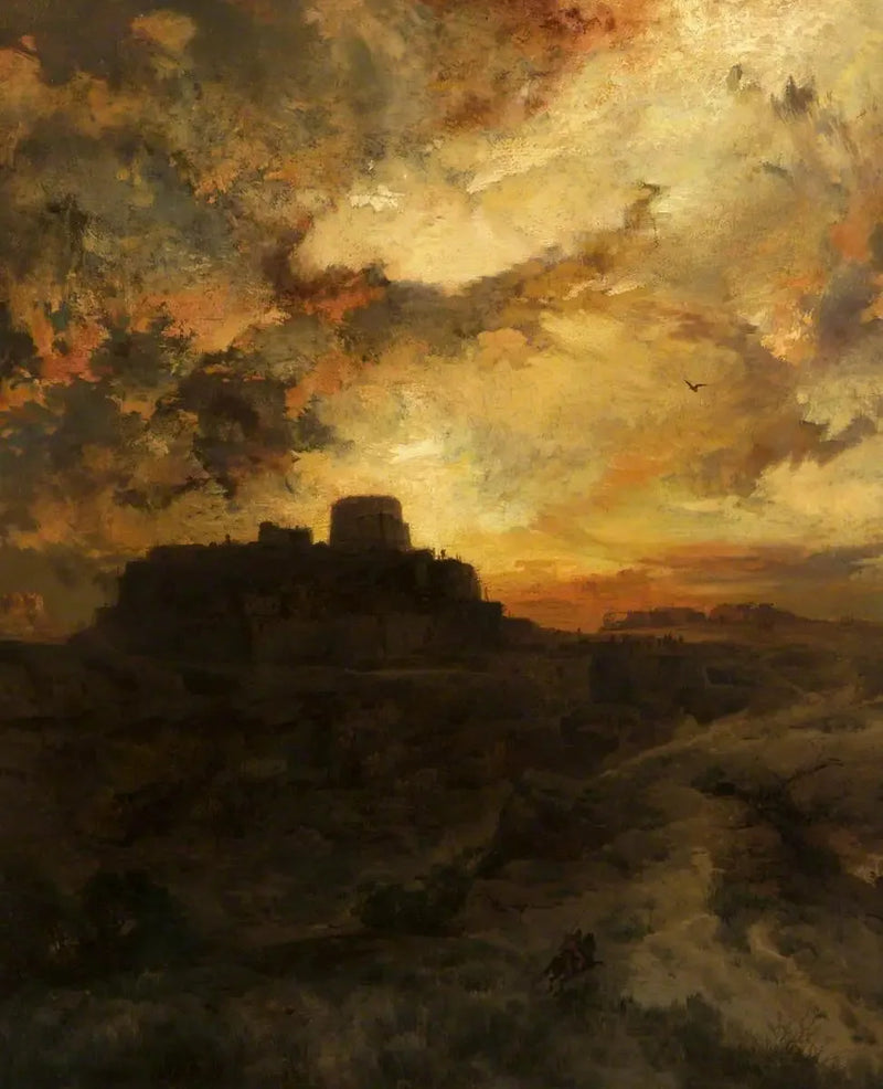 Auringonlasku, Pueblo del Walpe, Arizona - Thomas Moran
