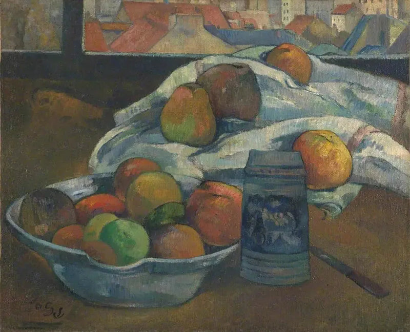 Hedelmätuoppi ja kannu ikkunan edessä - Paul Gauguin