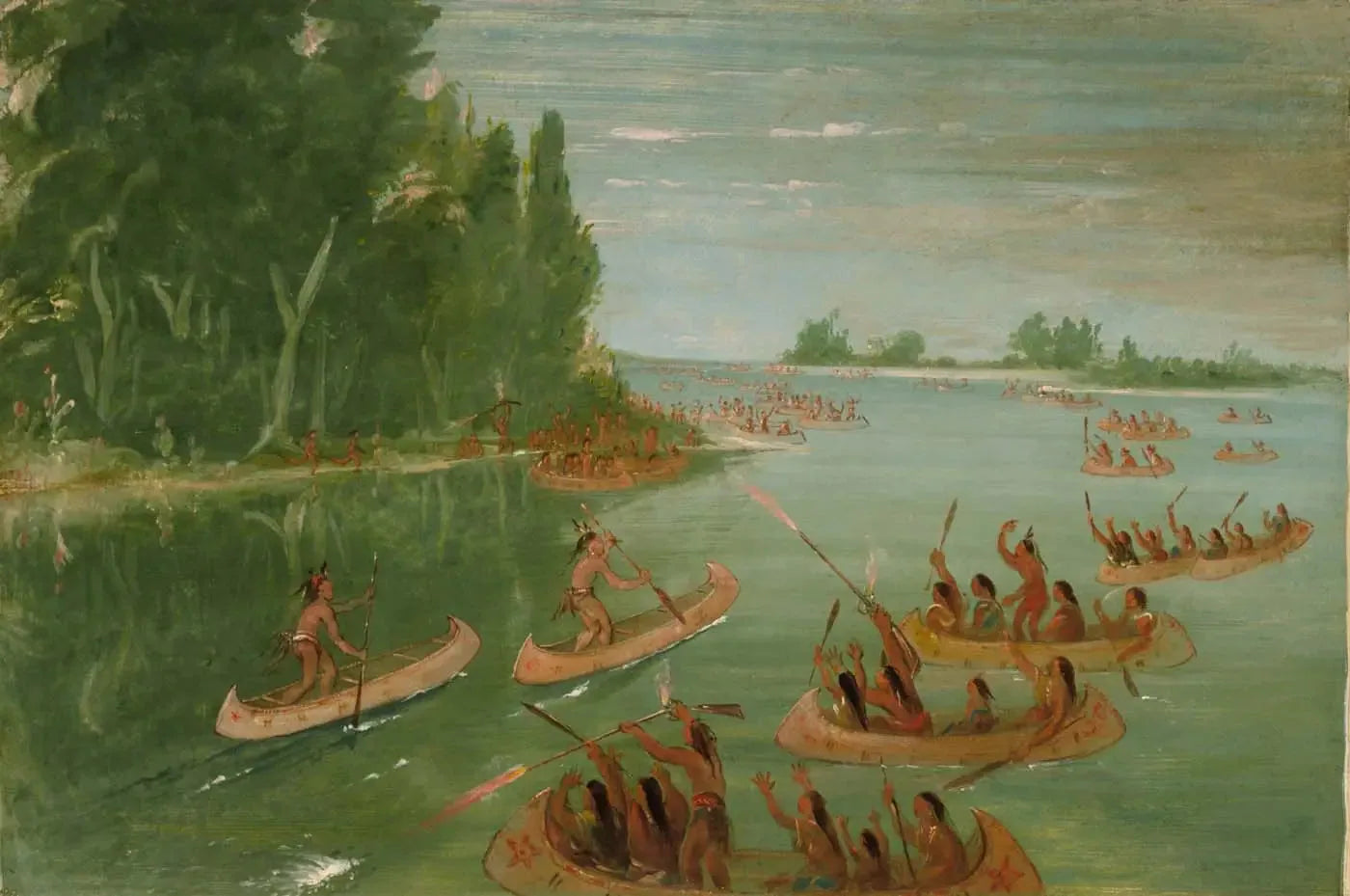 Course de canoë près de Sault Ste. Marie - George Catlin image 1 reproduction d’œuvre d’art à l’huile