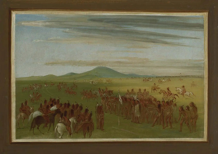 Ratsastuskilpailut Mandanin kylän takana olevalla radalla - George Catlin