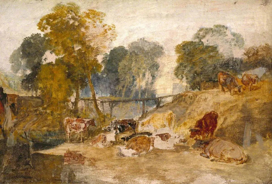Lehmiä maisemassa jalankulkusillalla - J. M. W. Turner