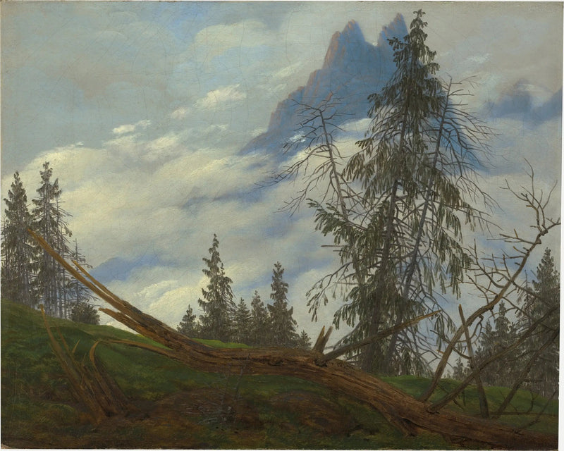 Korkean vuoren huippu pilvisten ajoneuvojen kanssa - Caspar David Friedrich