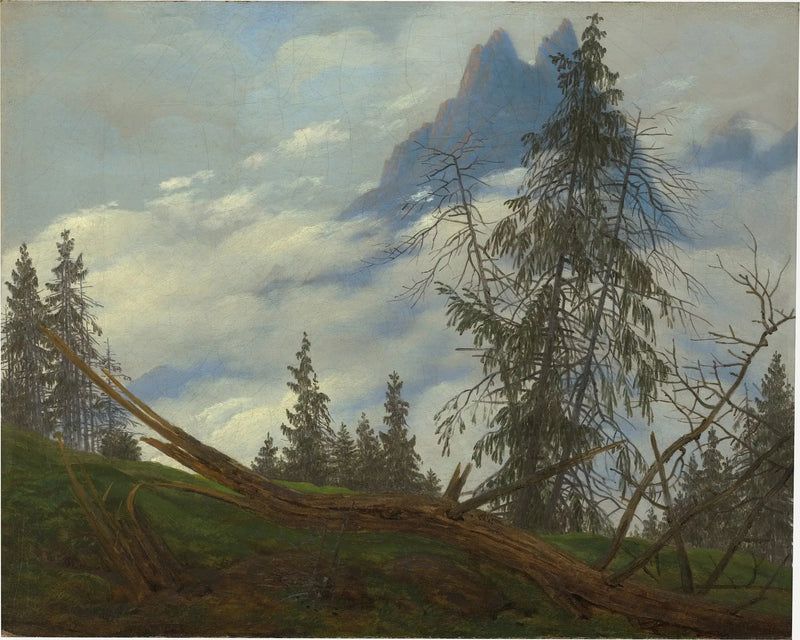 Korkean vuoren huippu pilvisten ajoneuvojen kanssa - Caspar David Friedrich