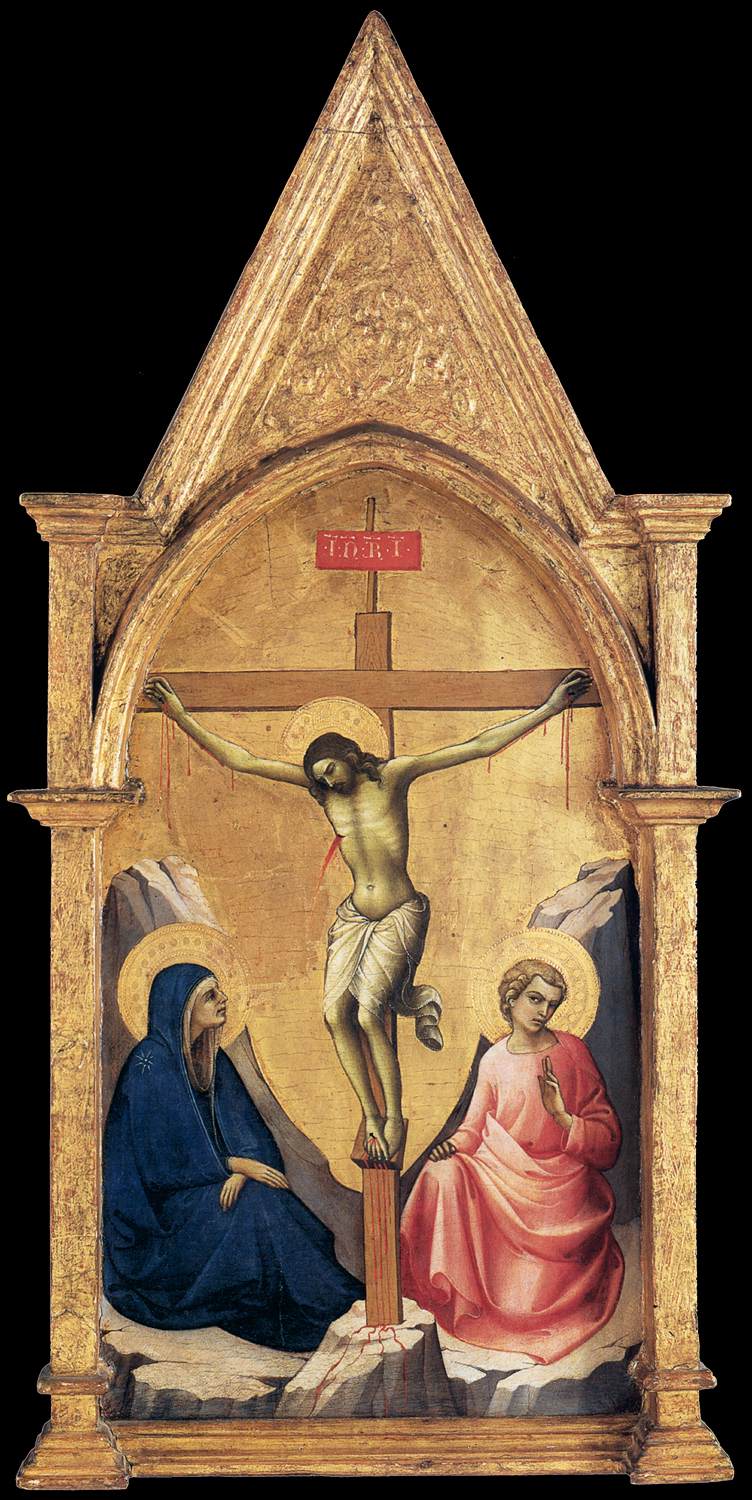 Ristiinnaulitseminen Marian neitseen ja Pyhän Johanneksen kanssa - Lorenzo Monaco