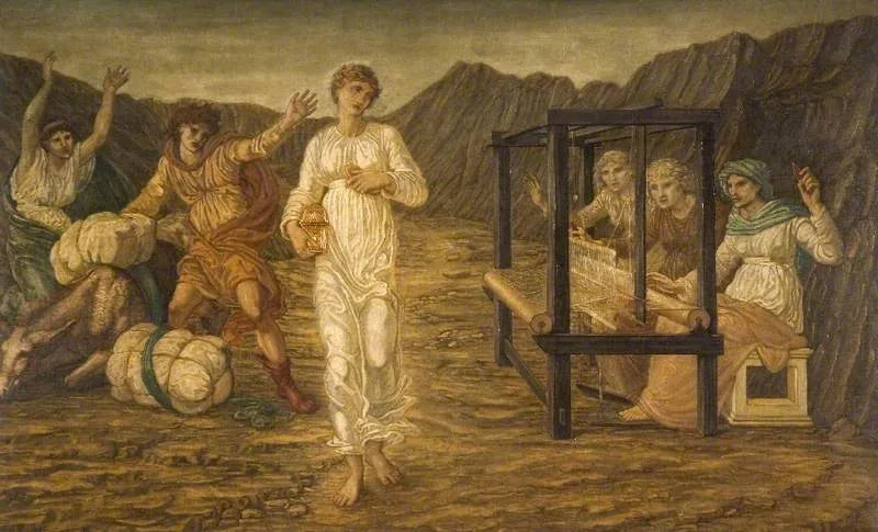Cupid ja Psyche - Vihreät seinämaalaukset palatsissa - Edward Burne-Jones