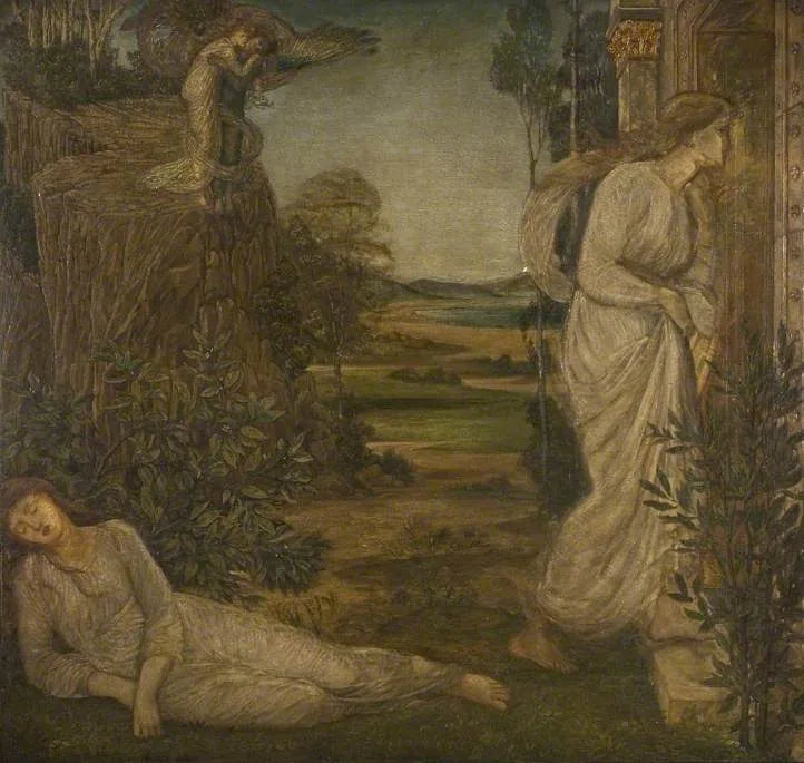 Cupid ja Psyche - Palatsin vihreät seinämaalaukset - Edward Burne-Jones
