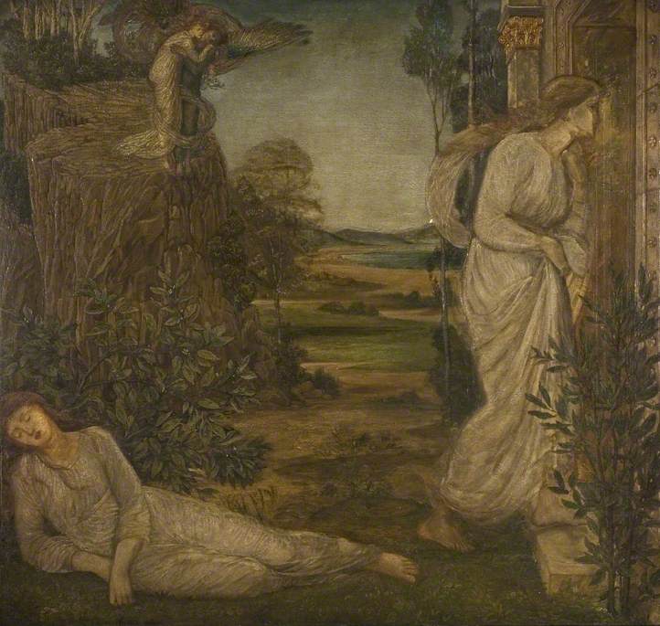 Cupidon et Psyché - Peintures murales vertes du palais - Edward Burne-Jones image 1 reproduction artisanale de tableau
