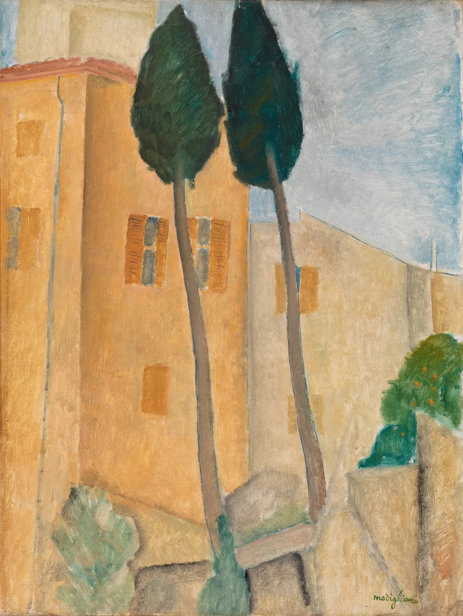 Sypressit ja talot Cagnes'ssa - Amedeo Modigliani