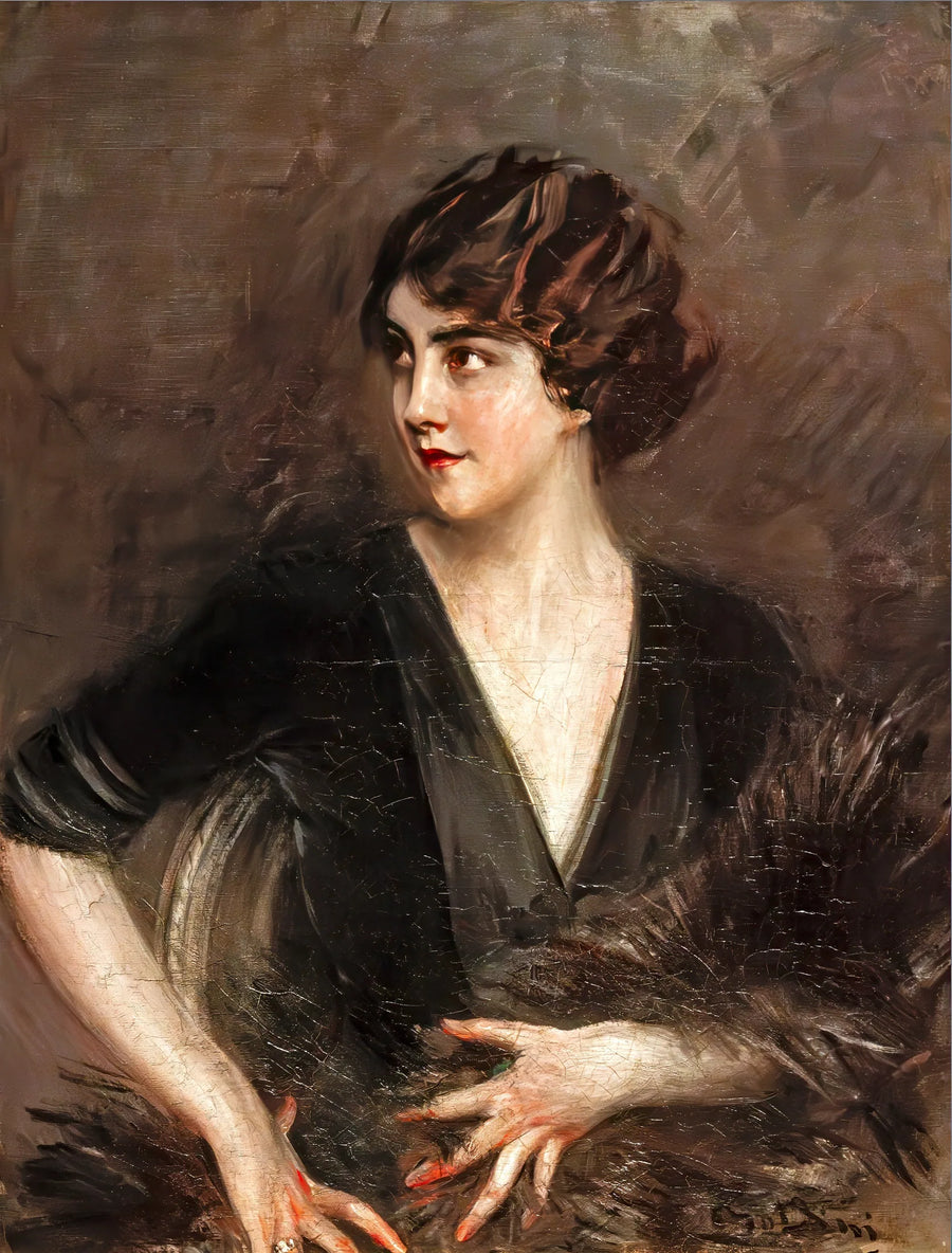 Nainen tummalla turkistakilla - Giovanni Boldini