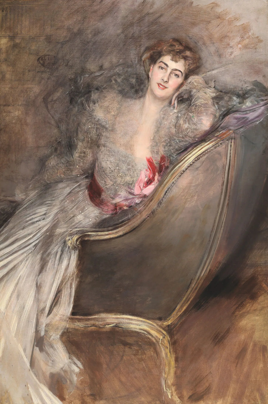 Nainen makaa bergère-tuolilla - Giovanni Boldini