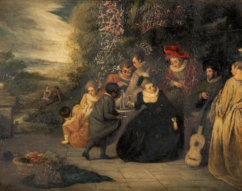 Istuva nainen palvelijattaren kanssa - Antoine Watteau